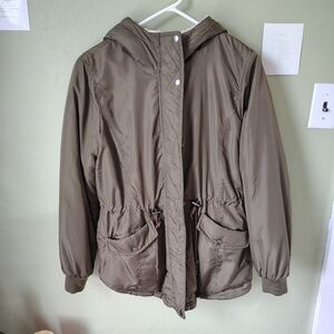 Sebby Women's Medium Reversible Green Anorak Hooded Jacket w/ Sherpa Lining